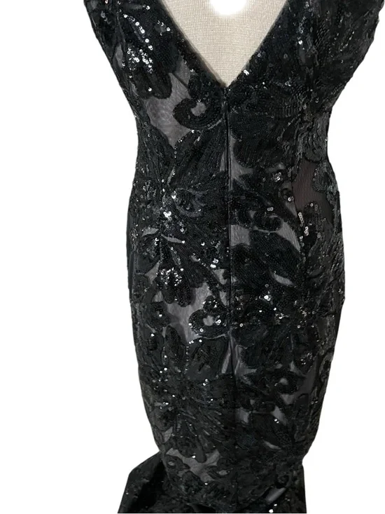 Calvin Klein Black Sequined Floral Maxi Dress Size 4 - Picture 10 of 12